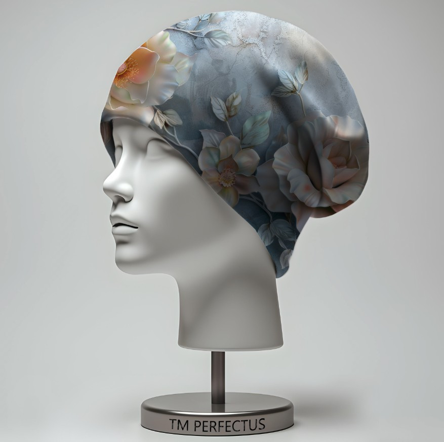 Шапка з 3D принтом "Квіти ніжні блакитний фон" ВСІ Розміри