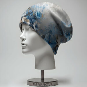 Шапка з 3D принтом "Акварельні ніжні квіти блакитні білі" ВСІ Розміри