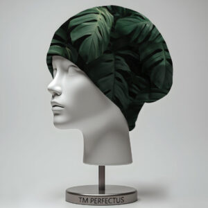 Шапка з 3D принтом "Зелені листя на чорному фоні" ВСІ Розміри