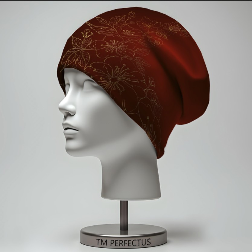 Шапка з 3D принтом "Золоте мереживо квіткове бордова" ВСІ Розміри