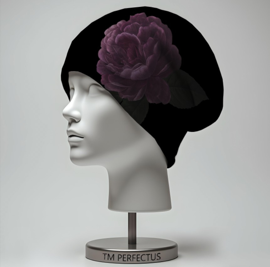 Шапка з 3D принтом "Квіти півонія чорна" ВСІ Розміри