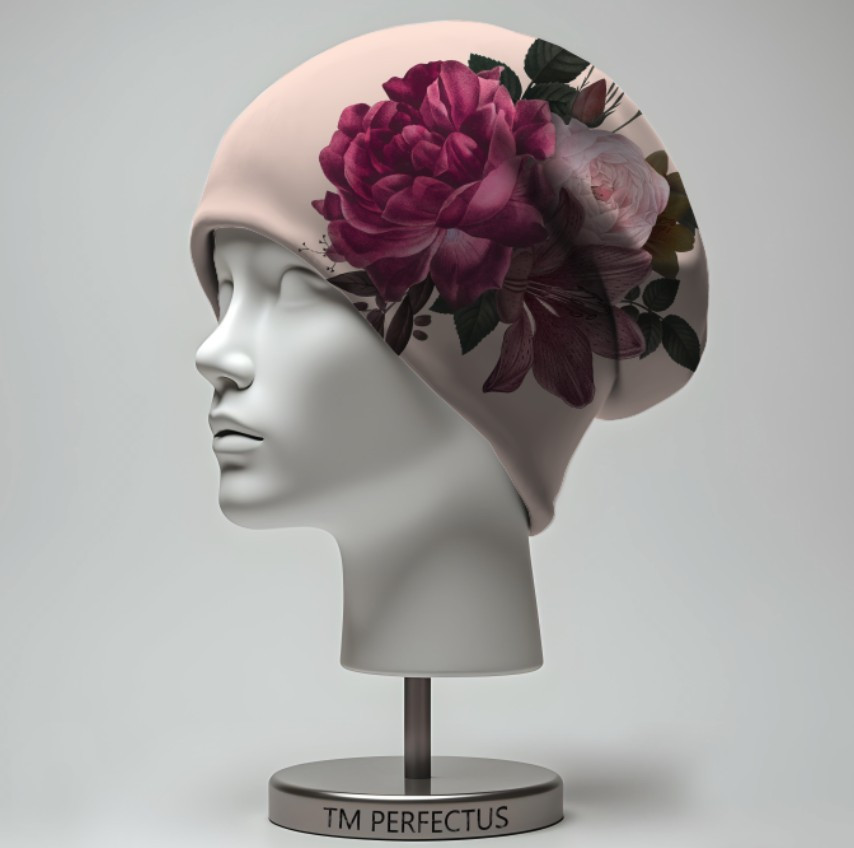 Шапка з 3D принтом "Пудрова з квітами півонія" ВСІ Розміри