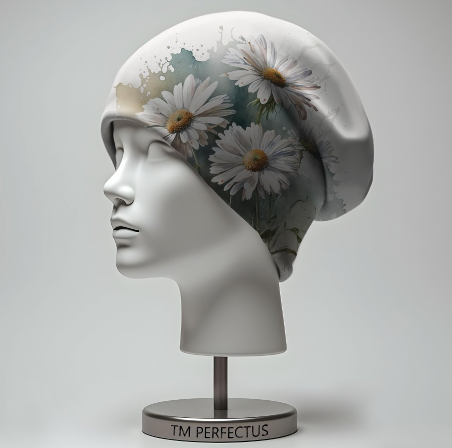 Шапка з 3D принтом "Квіти ромашки білого кольору" ВСІ Розміри