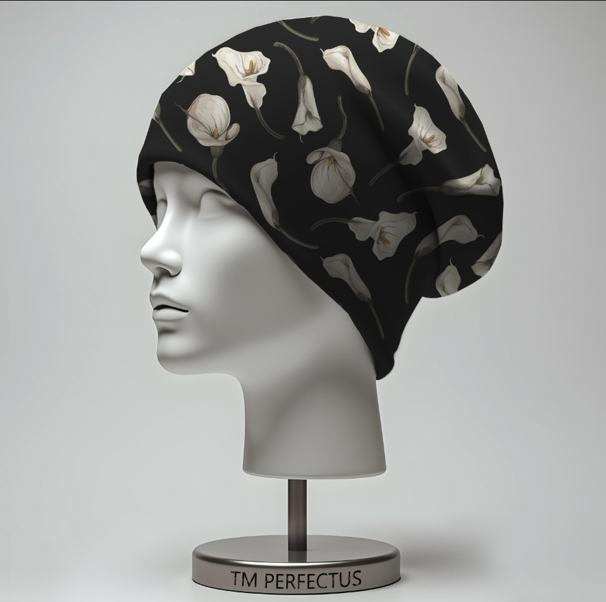 Шапка з 3D принтом "Чорна з калами квіти" ВСІ Розміри