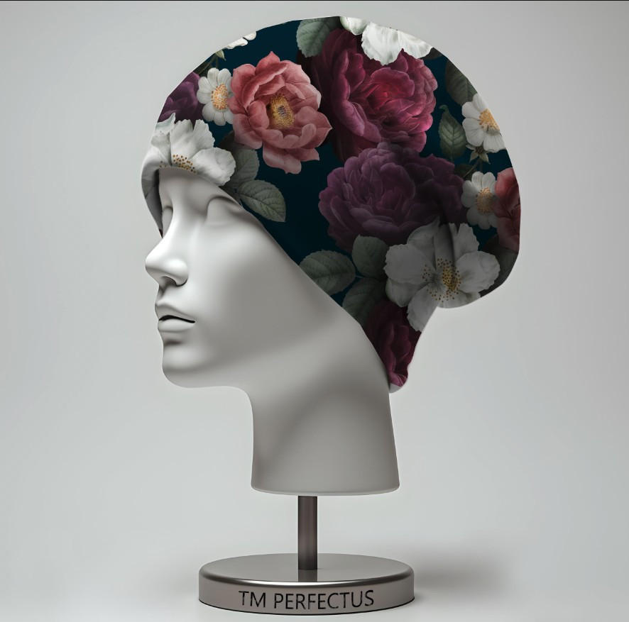 Шапка з 3D принтом "Чорна з півоніями" ВСІ Розміри