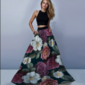 Костюм — спідниця максі довга та короткий топ Чорна з великими трійниками ВСІ Розміри Преміум тканина