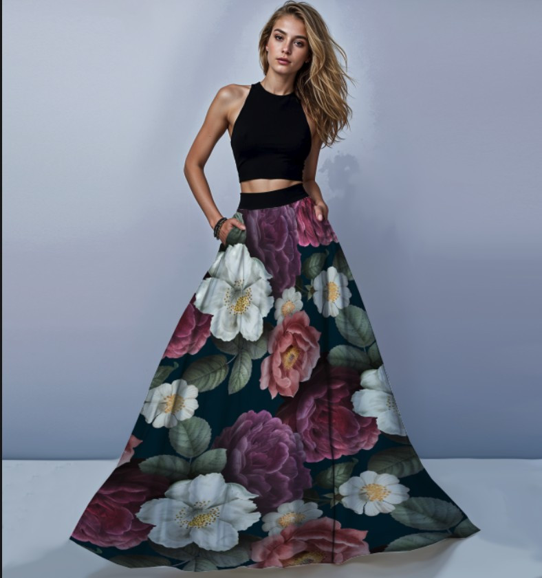 Костюм — спідниця максі довга та короткий топ Чорна з великими трійниками ВСІ Розміри Преміум тканина