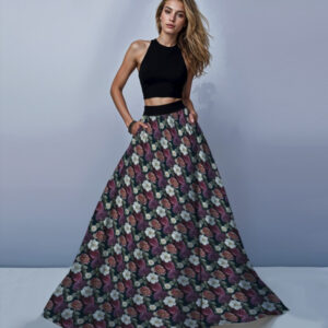 Костюм спідниця максі чорна з вінтажними квітами і короткий топ ВСІ Розміри Преміум тканина