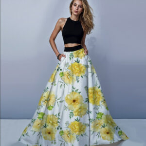 Костюм - спідниця максі довга та короткий топ Біла з жовтими півоніями ВСІ Розміри Преміум тканина