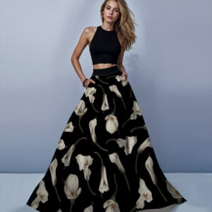 Костюм - спідниця максі довга та короткий топ Чорна з білими калами ВСІ Розміри Преміум тканина