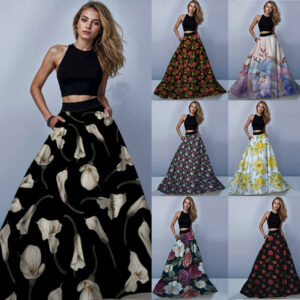 Костюм спідниця максі і короткий топ 7 яскравих квіткових принтів в асортименті ВСІ Розміри Преміум тканина