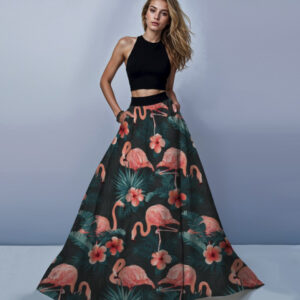 Костюм спідниця максі квіти рожеві фламінго рослини ВСІ Розміри Преміум тканина