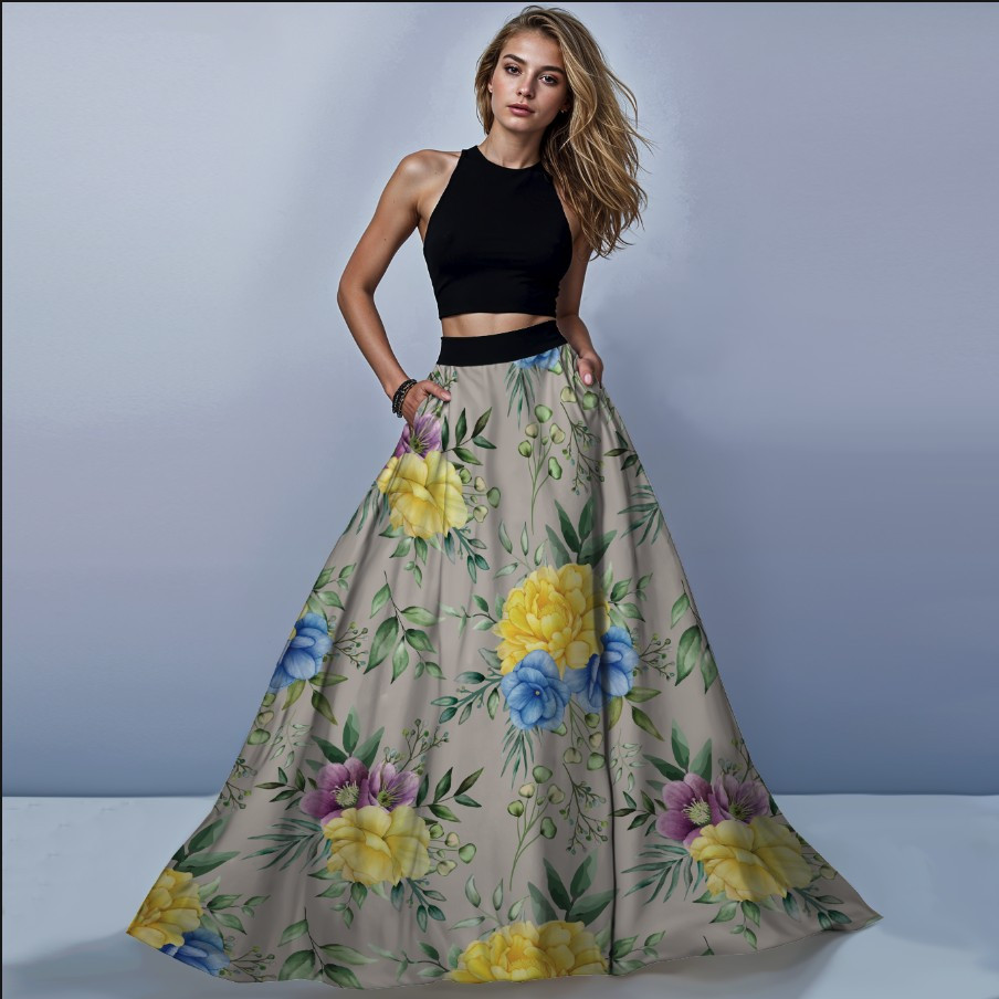 Костюм спідниця максі жовто блакитні квіти троянди ВСІ Розміри Преміум тканина