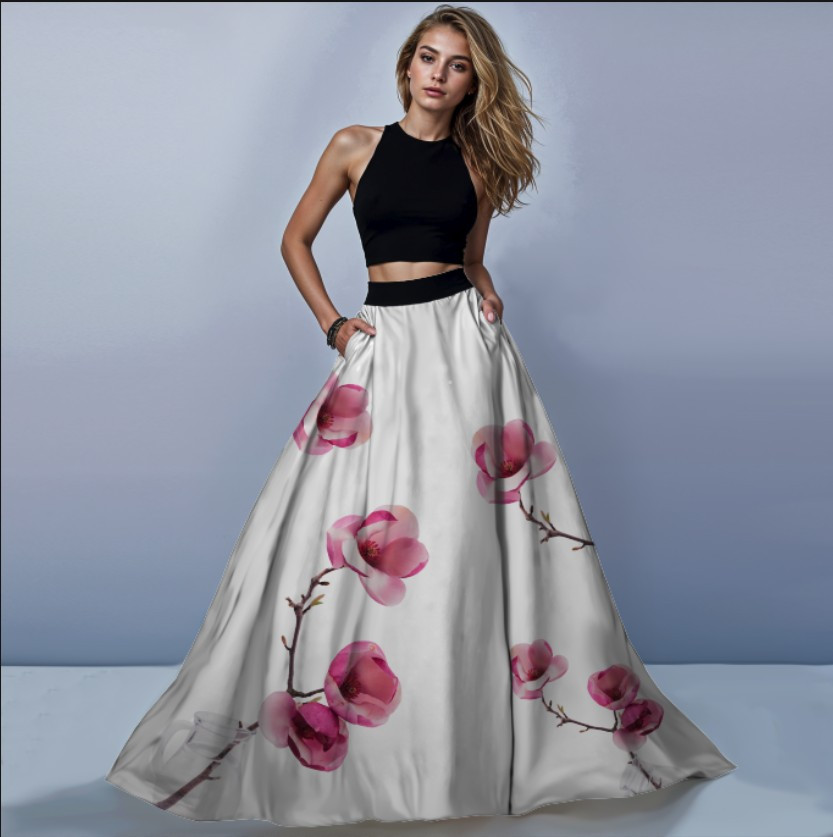 Костюм спідниця максі маки квіти білий фон ВСІ Розміри Преміум тканина