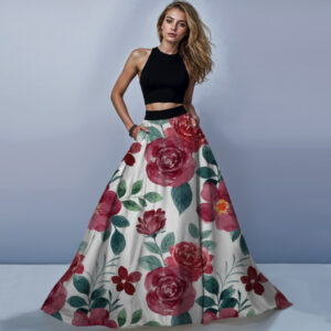 Костюм спідниця максі акварель квіти гарні червоні ВСІ Розміри Преміум тканина