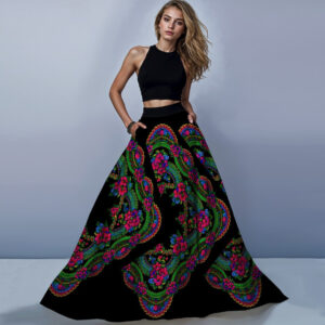 Костюм спідниця максі квіткова хустка чорний фон ВСІ Розміри Преміум тканина