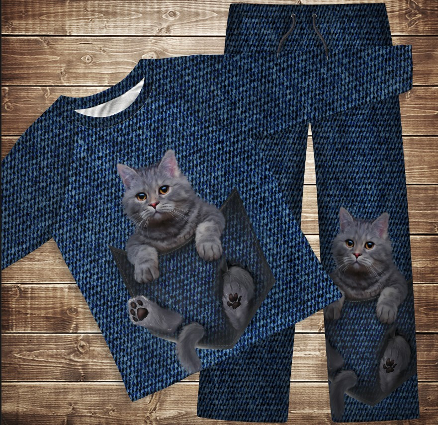Піжама флісова (домашній костюм) в'язана текстура кіт у кишені ВСІ Розміри Преміум тканина