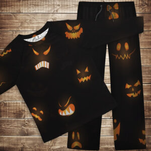 Піжама флісова (домашній костюм) чорна хеловін гарбузи страшні обличчя ВСІ Розміри Преміум тканина