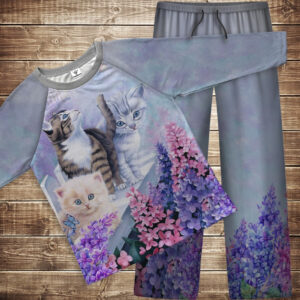 Піжама флісова (домашній костюм) маленькі кошенятка польові квіти ВСІ Розміри Преміум тканина