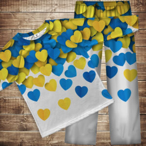 Піжама флісова (домашній костюм) жовто блакитні сердечкі ВСІ Розміри Преміум тканина