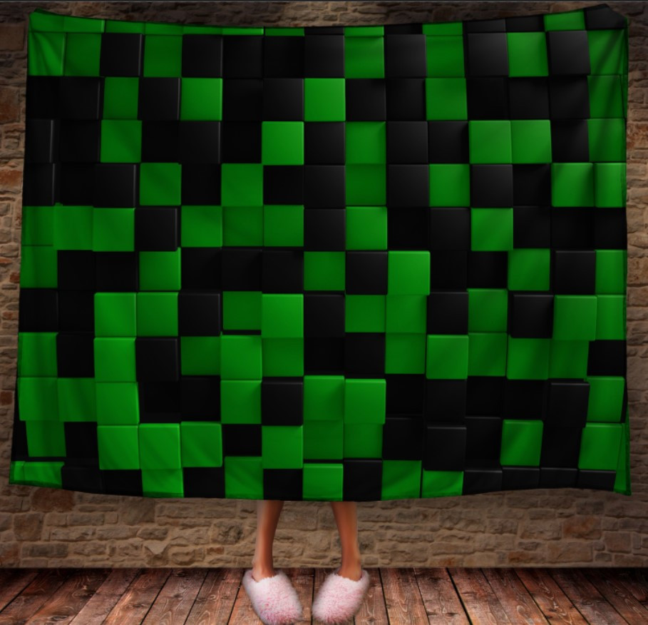 Плед 3д абстракція геометрична "Куби зелені градієнт" 150х200 см.