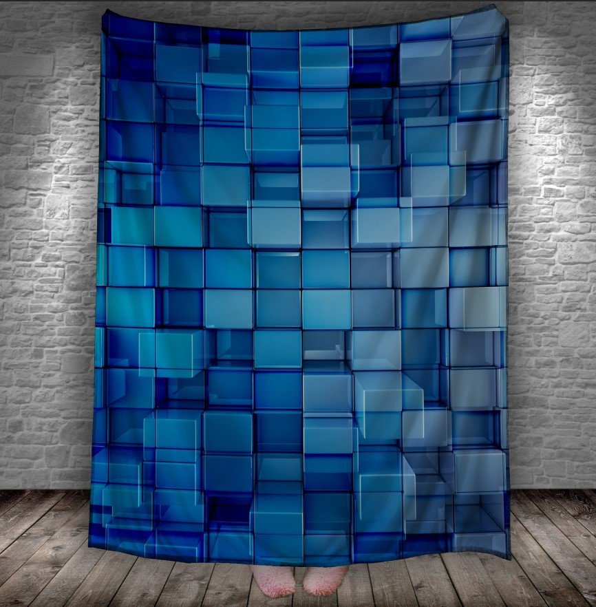Плед 3д абстракція геометрична "Куби синя" 150х200 см.