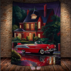Плед авто ретро "Червоний дім ніч" 150х200 см.
