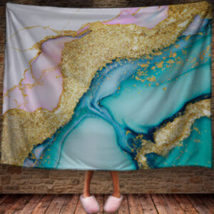 Плед акварель абстракція "Морська хвиля золото" 150х200 см.