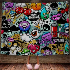 Плед арт кольоровий "Графіті прикольні написи" 150х200 см.
