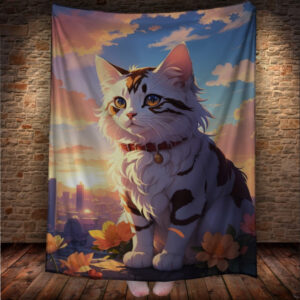 Плед "Кіт Білий Арт Мультяшний Небо" 150х200 см.