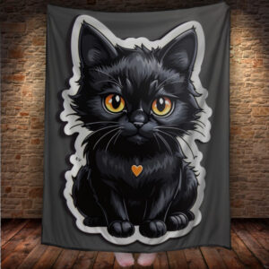 Плед "Кошеня Кіт Чорний Арт Мультик Сердечко" 150х200 см.