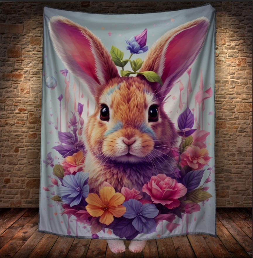 Плед "Кролик Заєць Арт Квіти" 150х200 см.