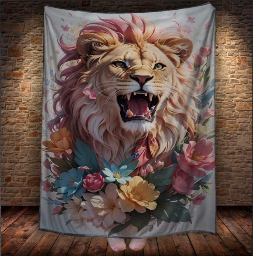 Плед "Лев Тварина Хижак Арт Квіти" 150х200 см.