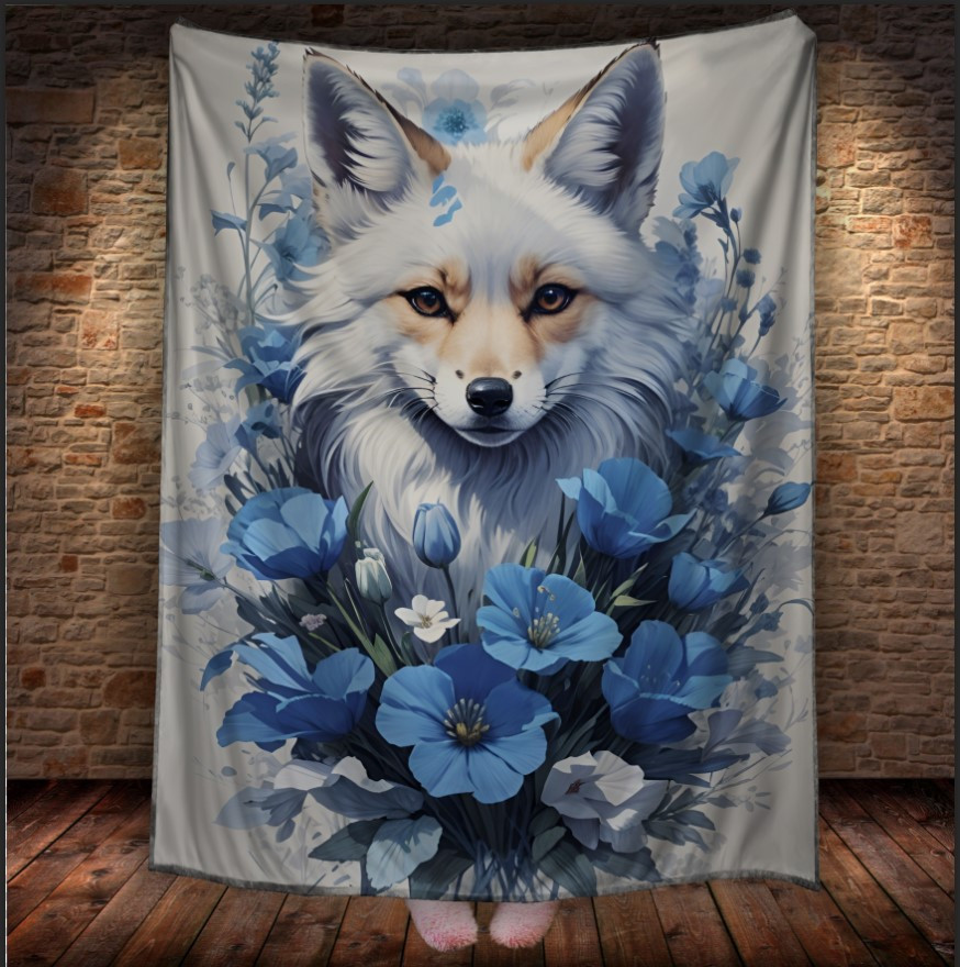 Плед "Лис Білий Арт Блакитні Квіти" 150х200 см.