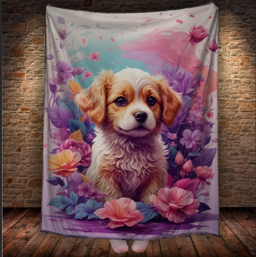 Плед "Песик Собака Арт Квіти" 150х200 см.