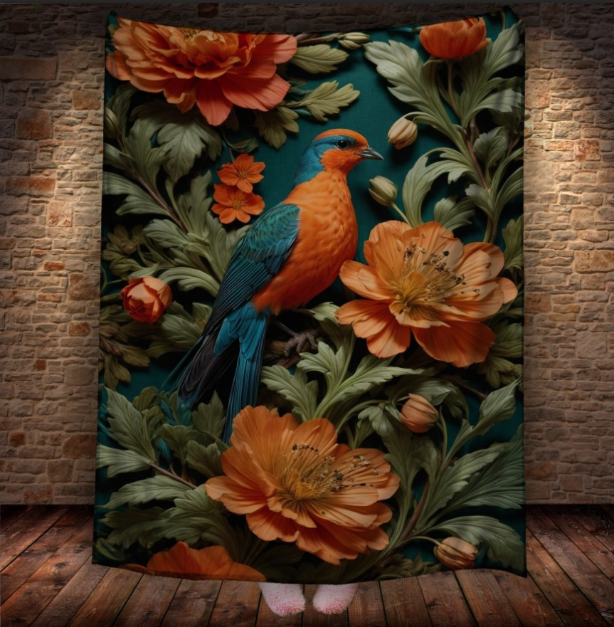 Плед "Птах Кольоровий Квіти 3 Д" 150х200 см.