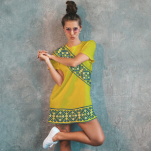 Плаття футболка з принтом Вишиванка жовто зелена етнічний український патріотичний одяг ВСІ Розміри Преміум тканина
