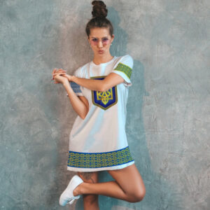 Плаття футболка з принтом Вишиванка біло зелена герб етнічний український патріотичний одяг ВСІ Розміри Преміум тканина