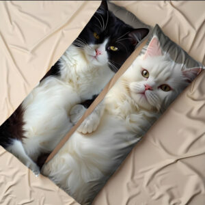 Дакімакура подушка обіймашка  "Прикольні котики - Білий чорно білий пухнастий"