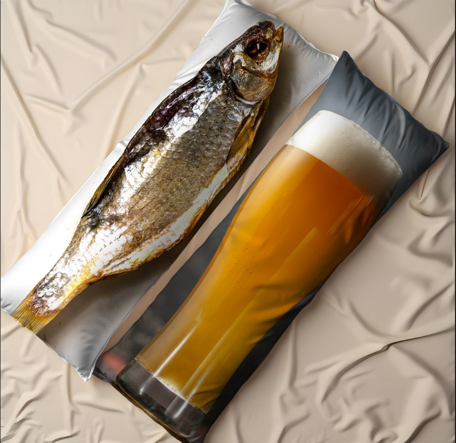 Дакімакура подушка обіймашка "Прикольна сушена риба келих бокал пива"