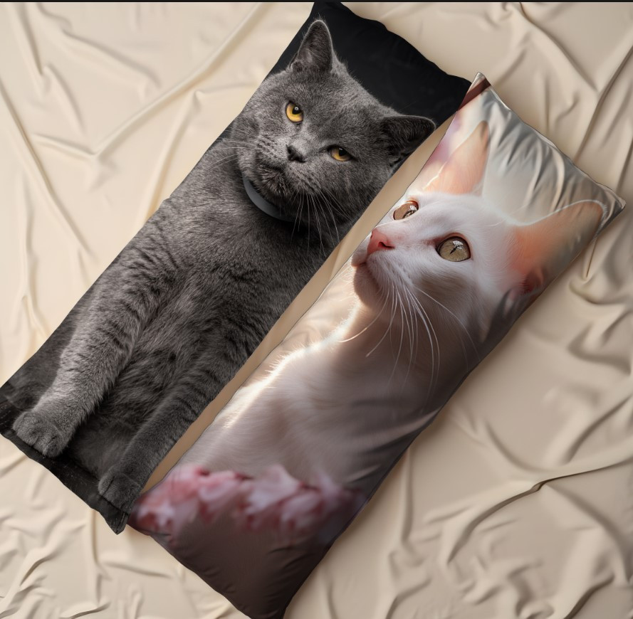 Дакімакура подушка обіймашка "КОТИ гарні білий чорний"