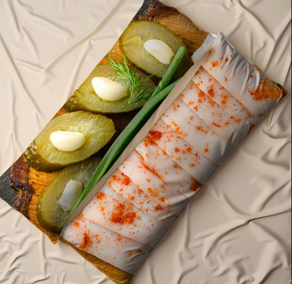 Дакімакура подушка обіймашка "Їжа продукті м'ясні сало чеснок лук огірки"