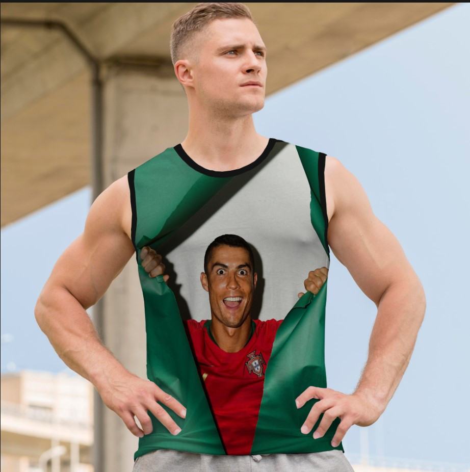 Майка футболка безрукавка "Кріштіану Роналду футбол арт прикольна" ВСІ Розміри Преміум тканина