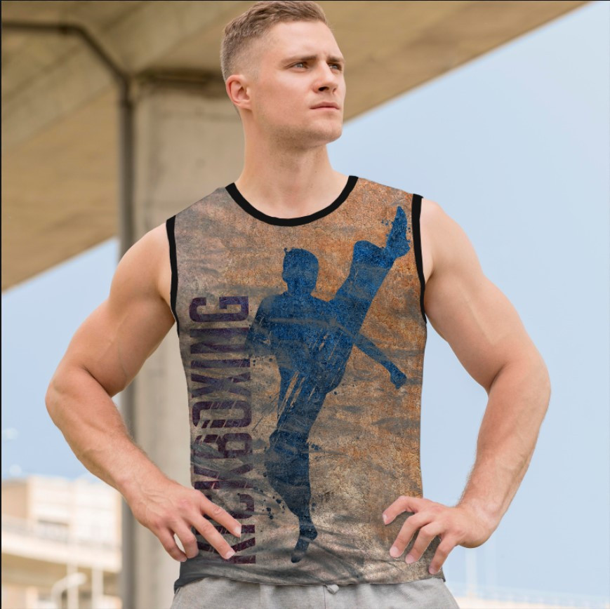 Майка футболка безрукавка "Кікбоксинг спорт силует бійця напис 2" ВСІ Розміри Преміум тканина