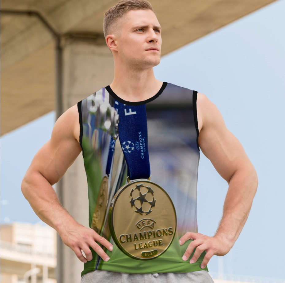 Майка футболка безрукавка "Золота медаль емблема футбол лого ліга чемпіонів уєфа" ВСІ Розміри Преміум тканина