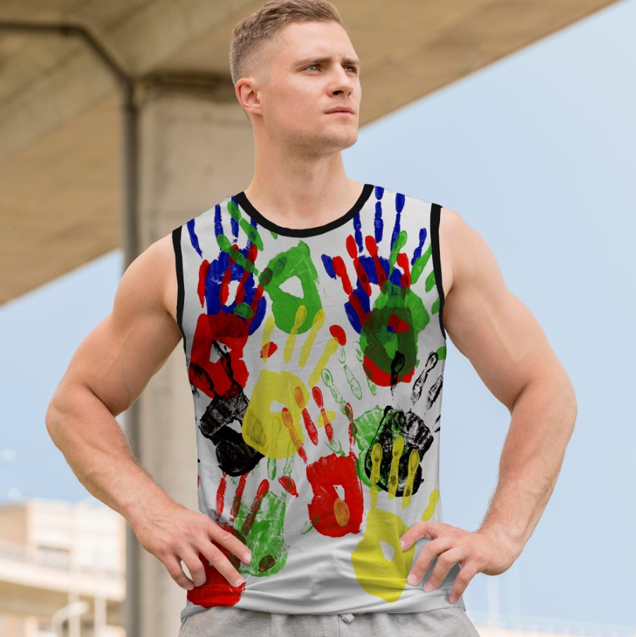 Майка футболка безрукавка "Відбитки рук кольорові фарби" ВСІ Розміри Преміум тканина