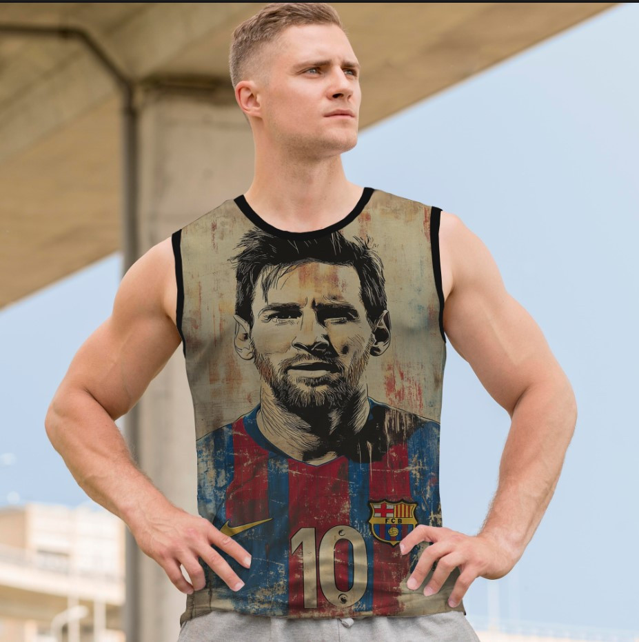 Майка футболка безрукавка "Барселона Ліонель Мессі емблема футбол арт малюнок" ВСІ Розміри Преміум тканина