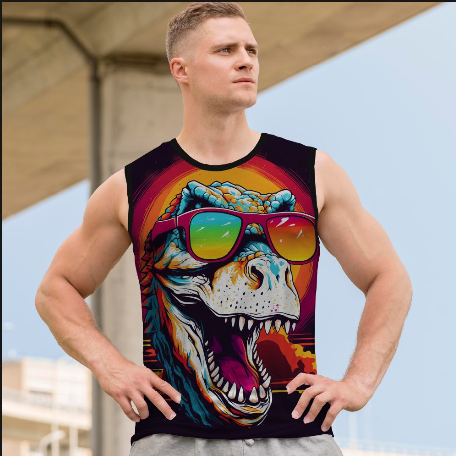 Майка футболка безрукавка "Арт графіті динозавр пляж окуляри" ВСІ Розміри Преміум тканина