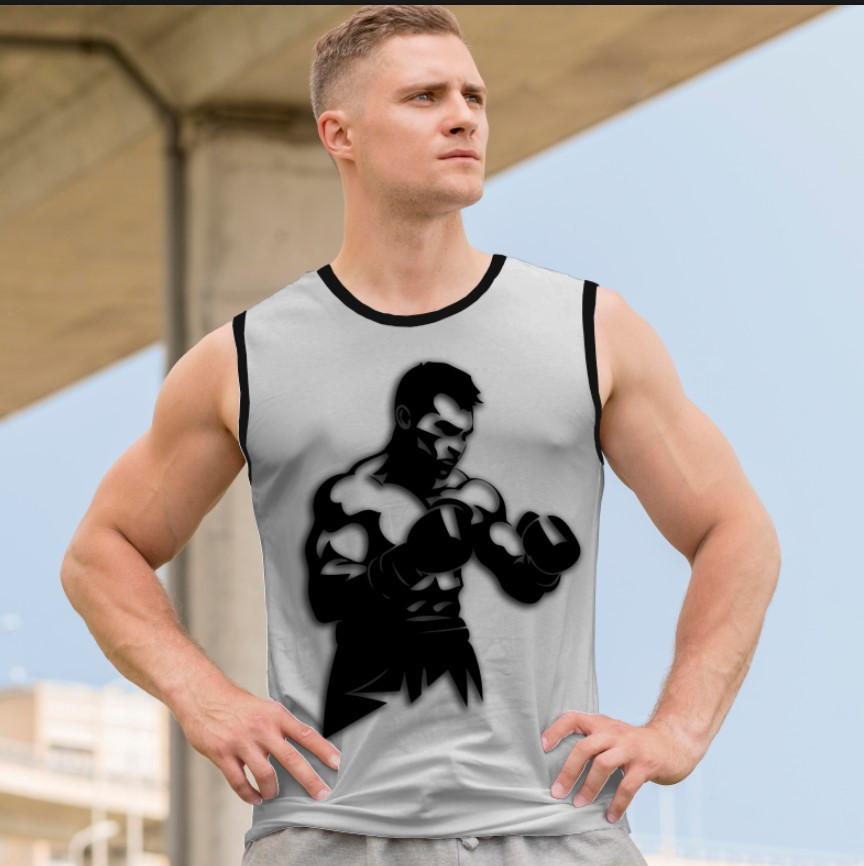 Майка футболка безрукавка "Арт бокс боксер силует спорт" ВСІ Розміри Преміум тканина