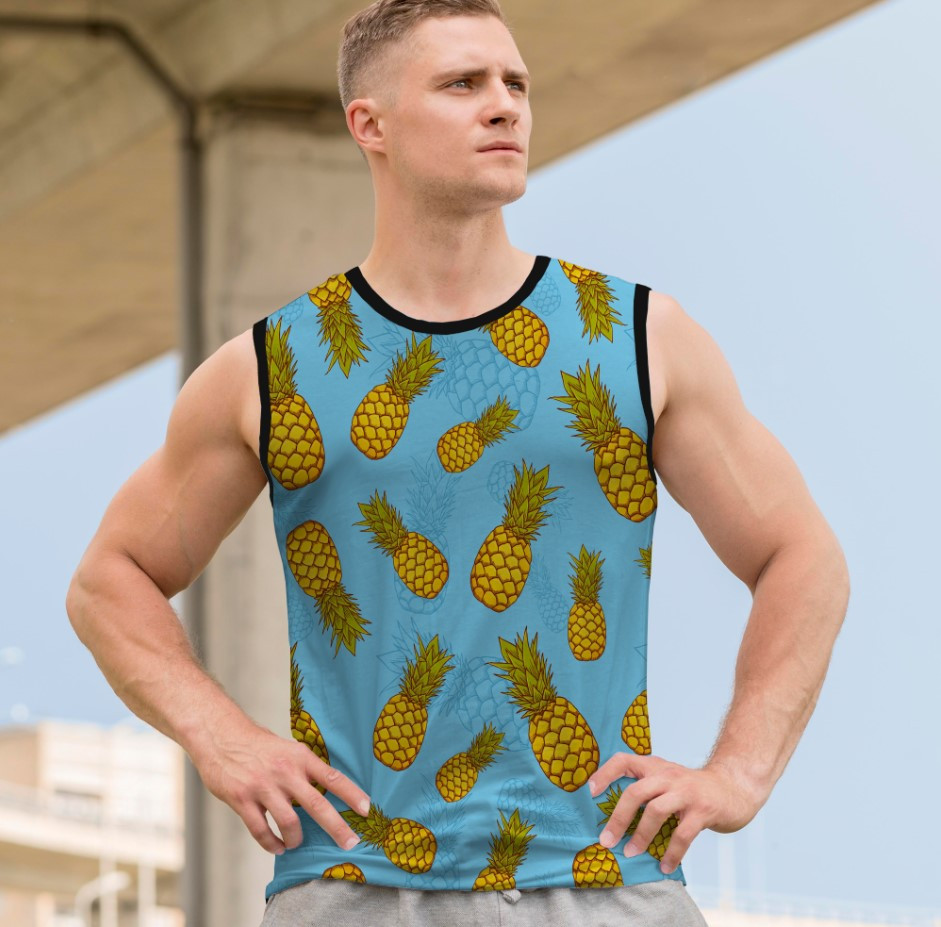 Майка футболка безрукавка "Ананаси фрукти" ВСІ Розміри Преміум тканина